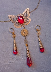 Winged Steampunk Musing in Blood Red